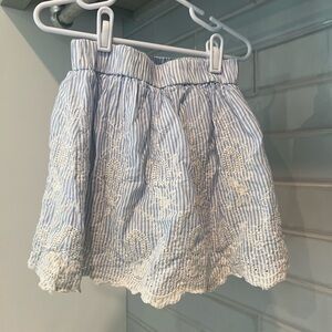 Light Blue Striped Embroidered Cotton Skirt